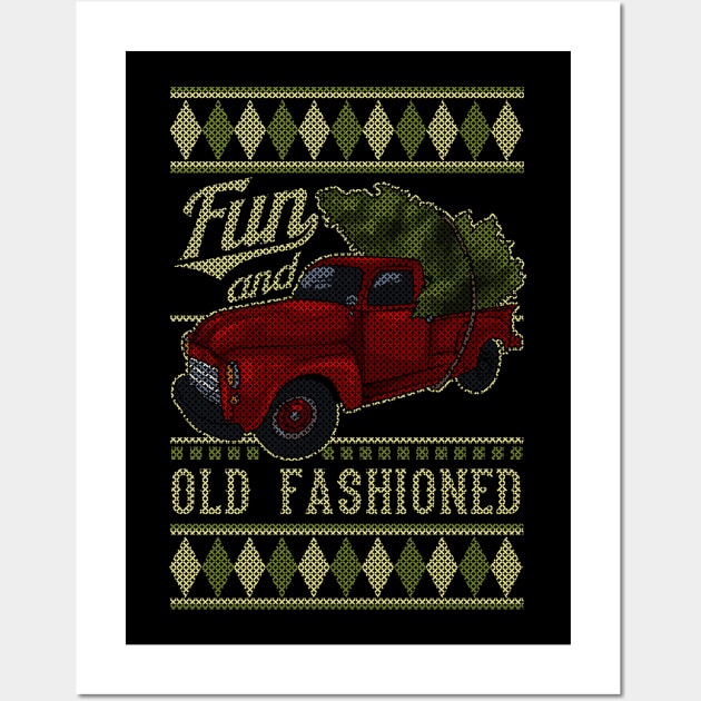 Vintage Style Farm Red Truck with Christmas Tree Wall Art by Ramadangonim